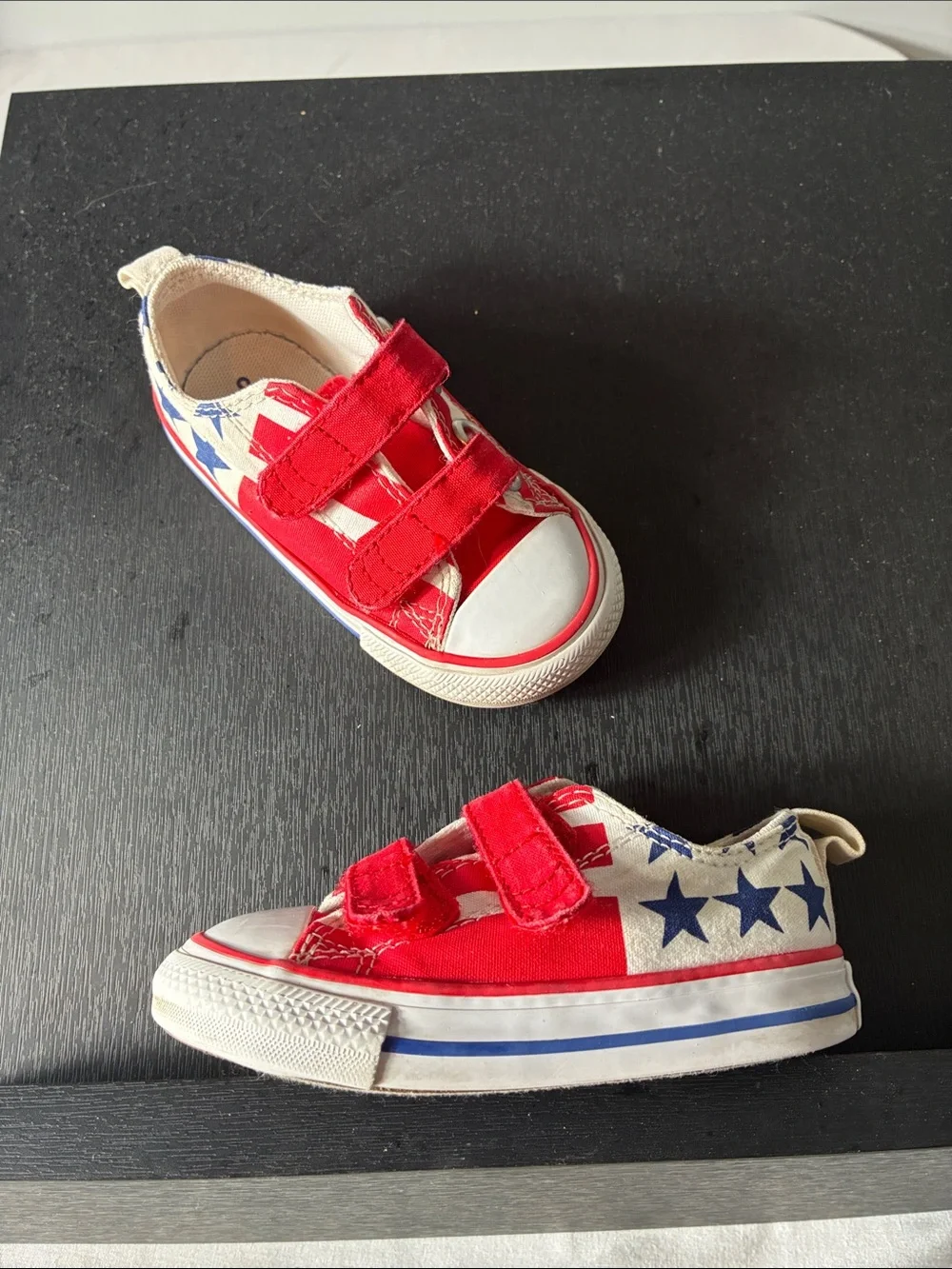 Converse Kids Red and Blue Star Canvas Sneakers with Velcro